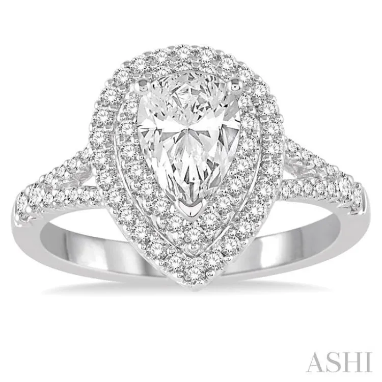 1 Ctw Diamond Engagement Ring with 1/2 Ct Pear Cut Center Stone in 14K White Gold