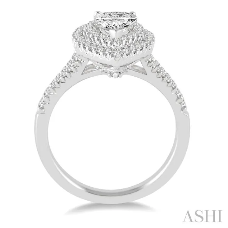 1 Ctw Diamond Engagement Ring with 1/2 Ct Pear Cut Center Stone in 14K White Gold