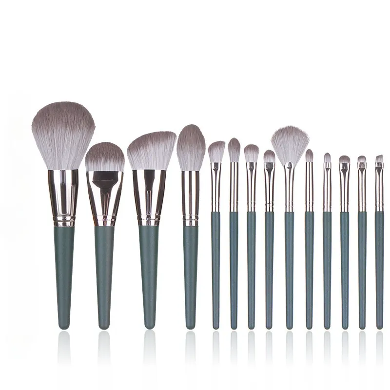 14 PCs Green Cloud Makeup Brush Set Super Soft Powder Brush