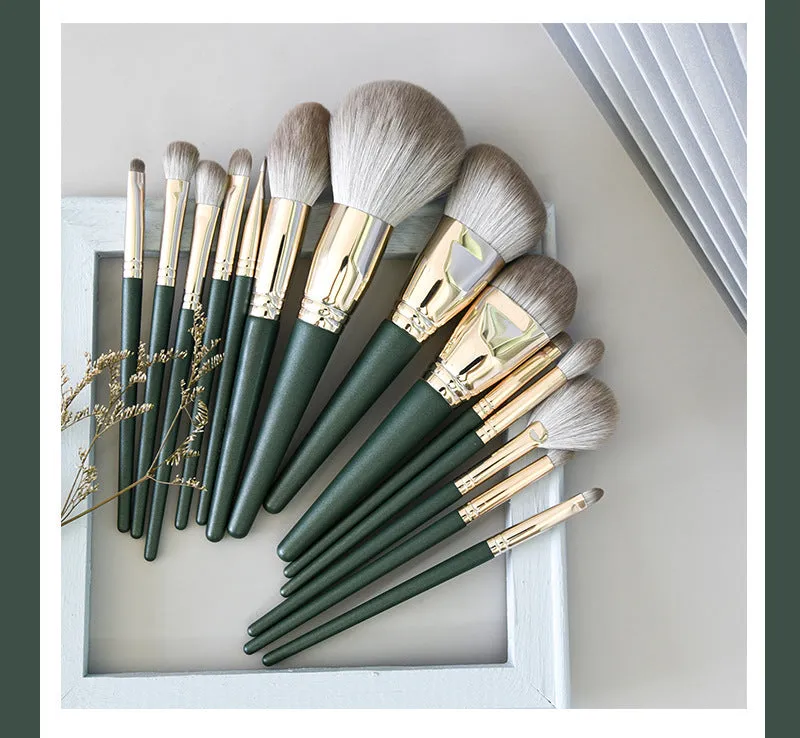 14 PCs Green Cloud Makeup Brush Set Super Soft Powder Brush