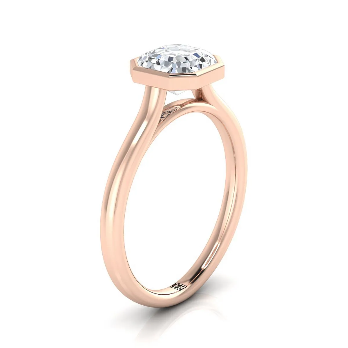 14K Rose Gold Asscher Cut  Simple Bezel Solitaire Engagement Ring