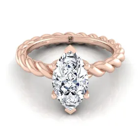 14K Rose Gold Marquise   Twisted Rope Braid Solitaire Band