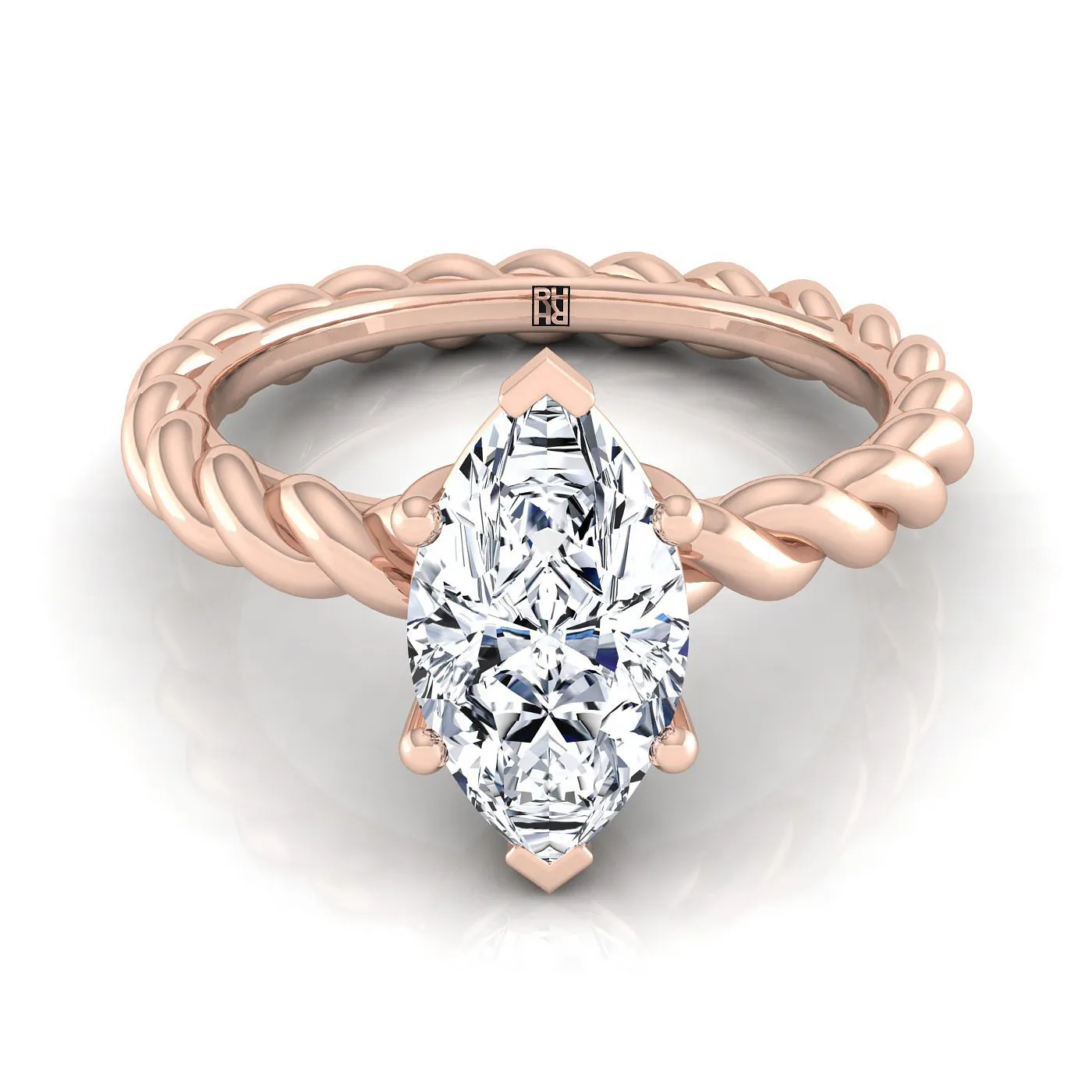 14K Rose Gold Marquise   Twisted Rope Braid Solitaire Band