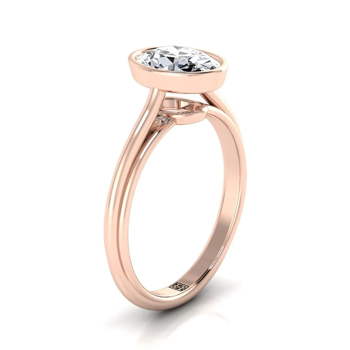 14K Rose Gold Oval  Bezel Halo Cathedral Solitaire Engagement Ring