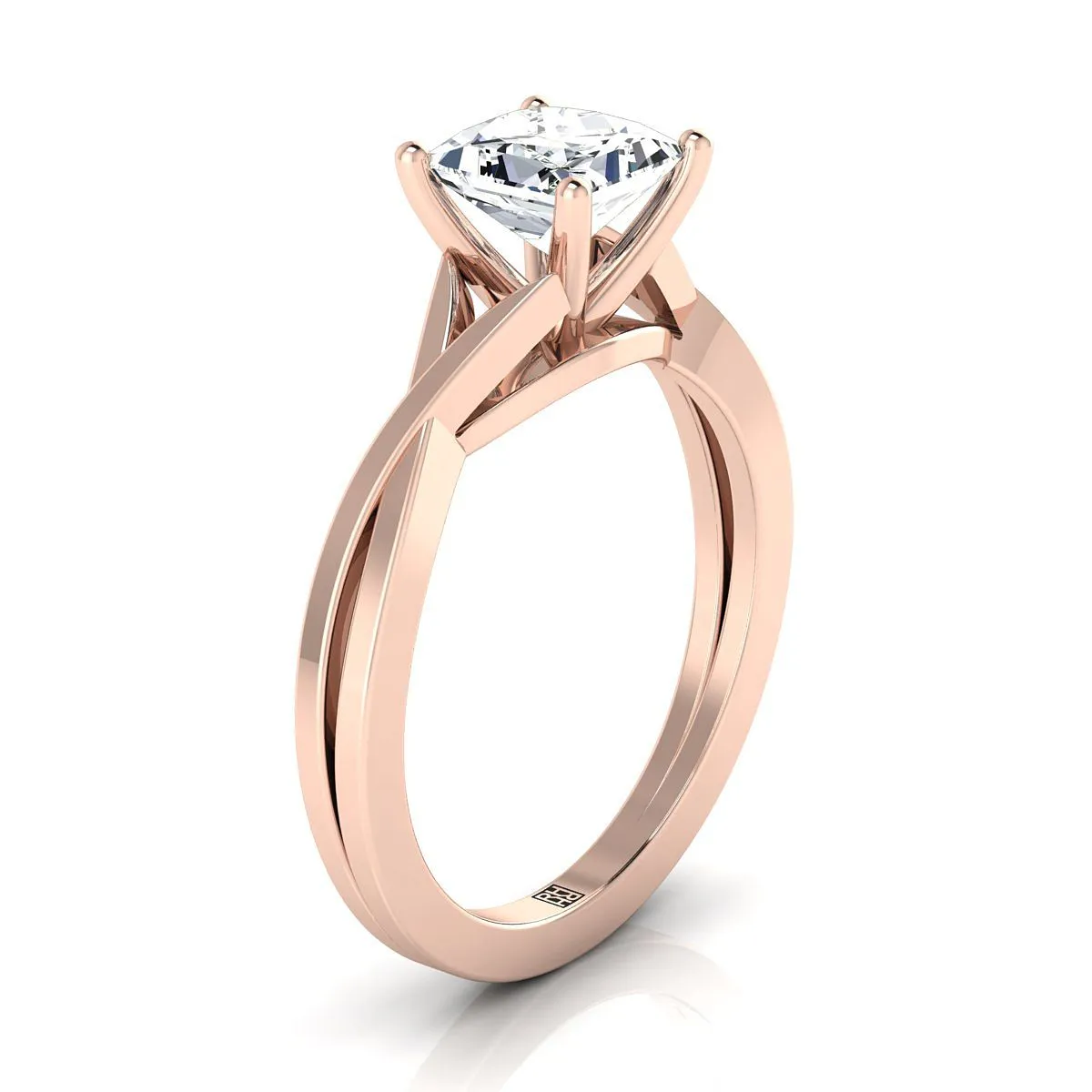 14K Rose Gold Princess Cut Delicate Twist Solitaire Engagement Ring