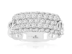 14K White Gold 5 Row Diamond and Chain Link Ring