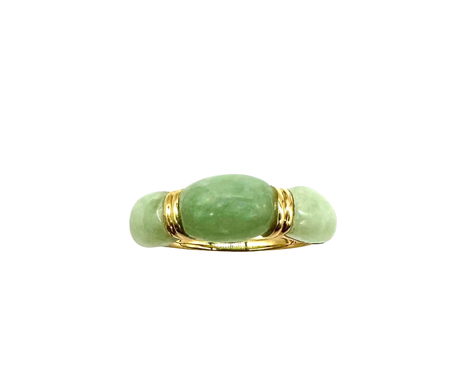 14k Yellow Gold Ring with Oval Jade Stones