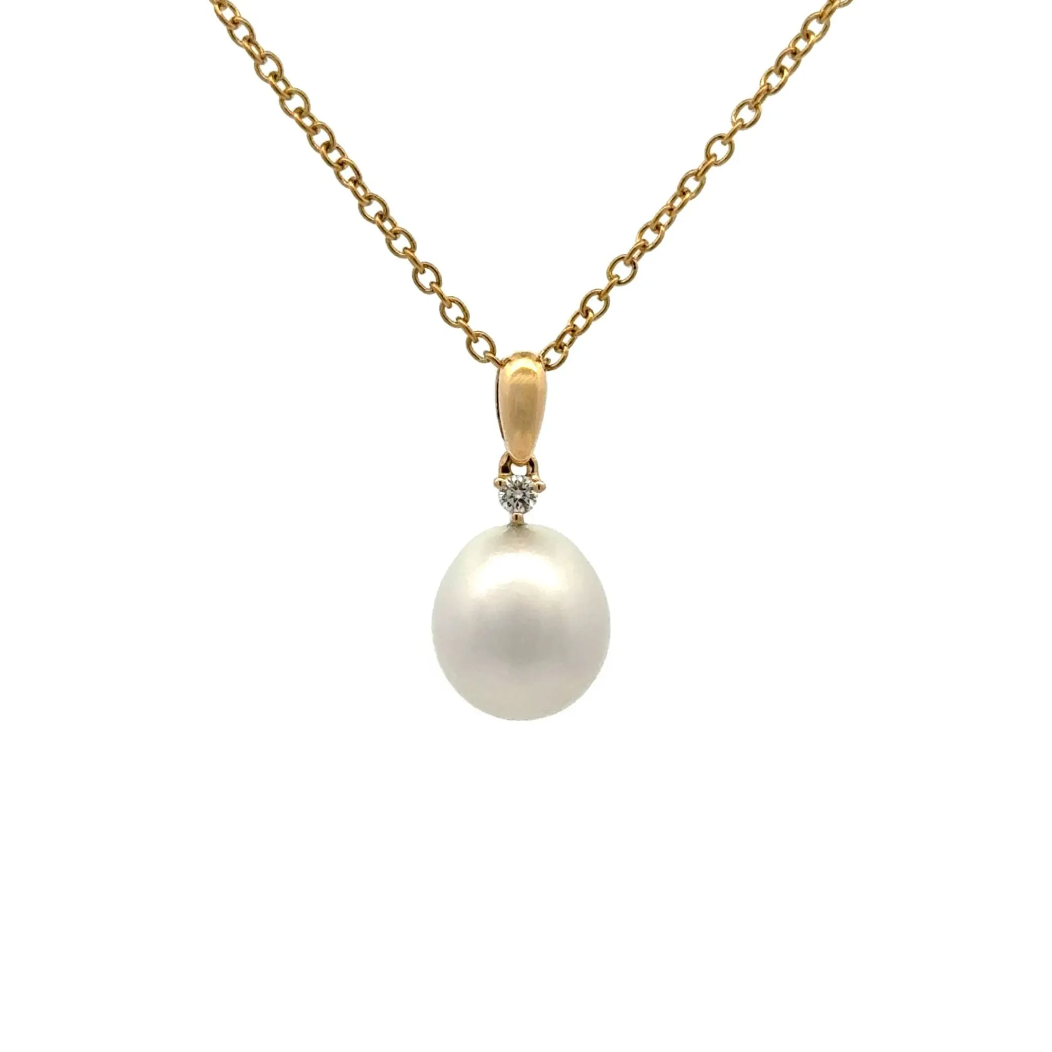 18K Yellow Gold Australian South Sea 10-11mm Cultured Pearl and Diamond Pendant