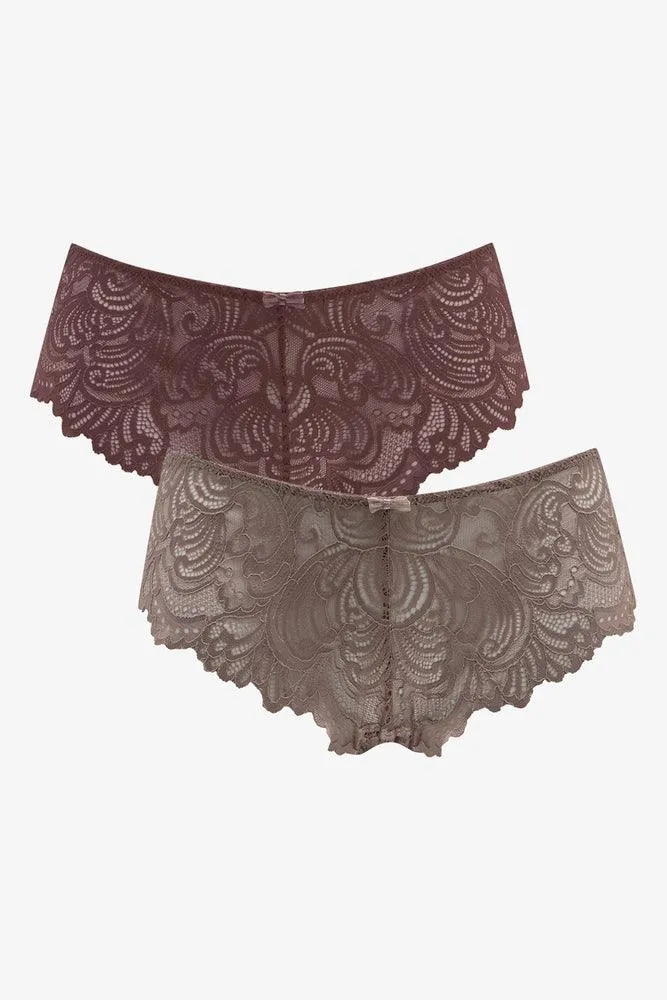 2 Pack Lace Boyleg Panties Brown