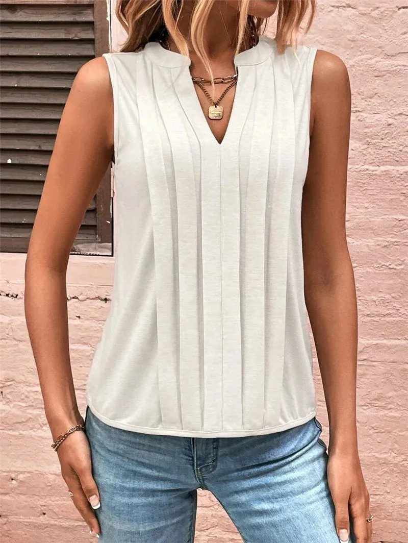 2024 Elegant Ruffled Sleeveless V-Neck Tank Top