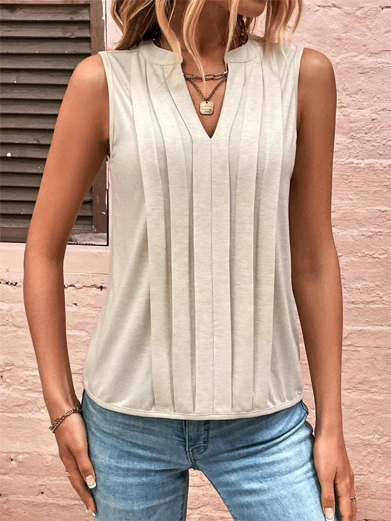 2024 Elegant Ruffled Sleeveless V-Neck Tank Top