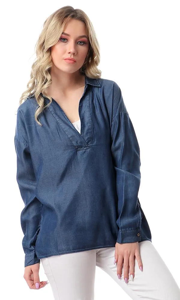 53344 Loose Fit Solid Comfy Top - Dark Blue Jeans