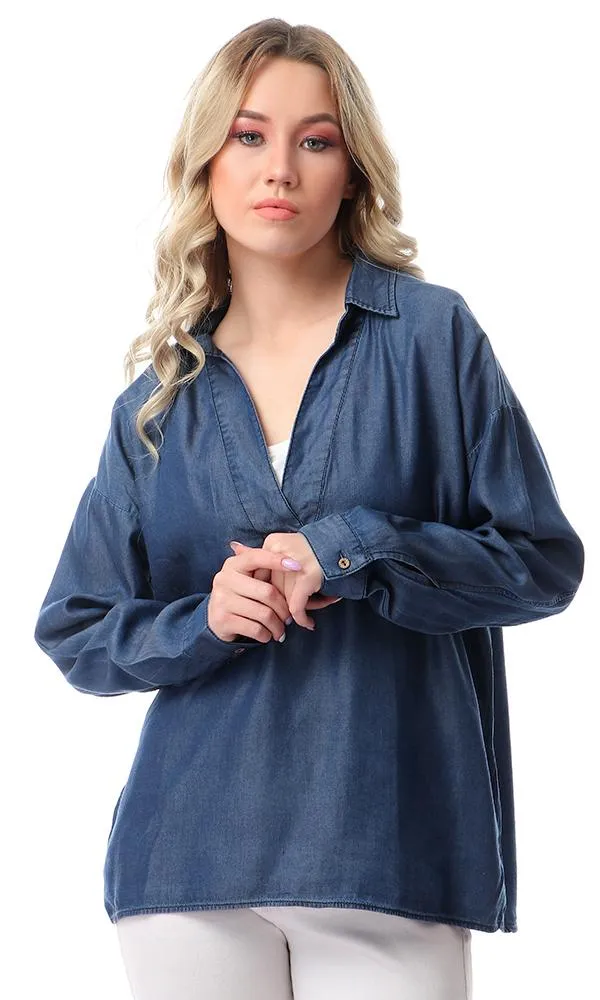 53344 Loose Fit Solid Comfy Top - Dark Blue Jeans