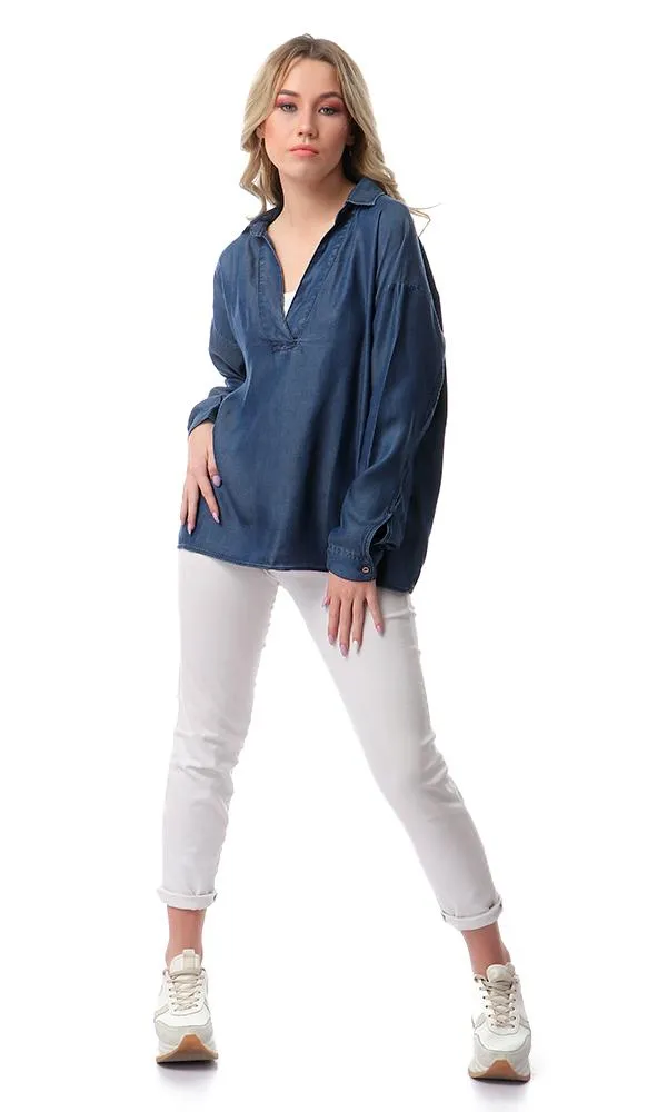 53344 Loose Fit Solid Comfy Top - Dark Blue Jeans