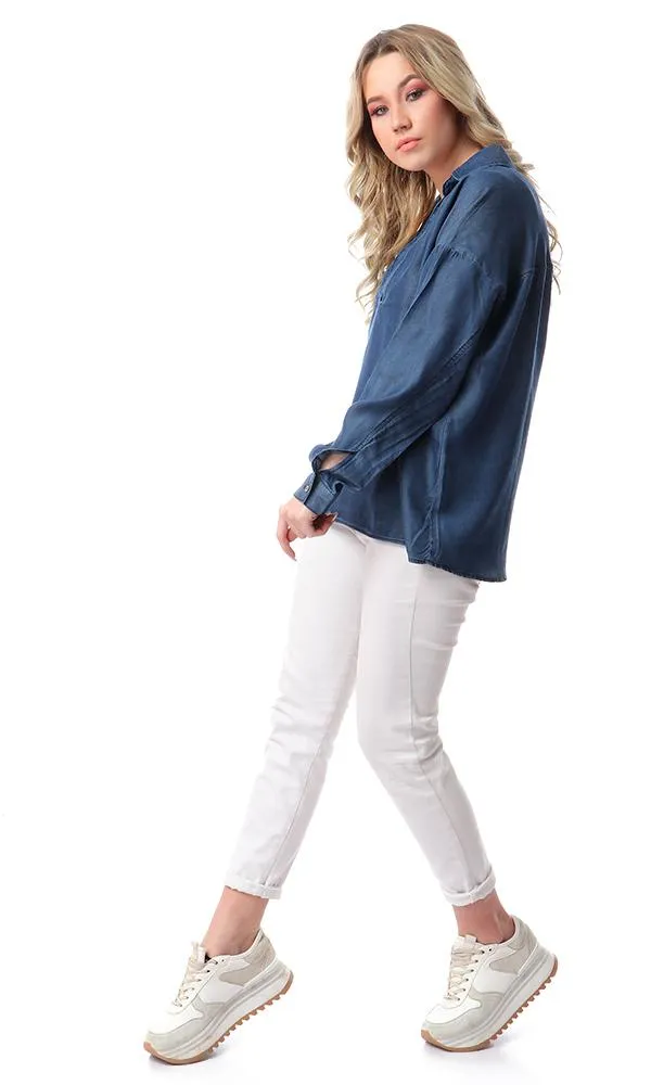 53344 Loose Fit Solid Comfy Top - Dark Blue Jeans