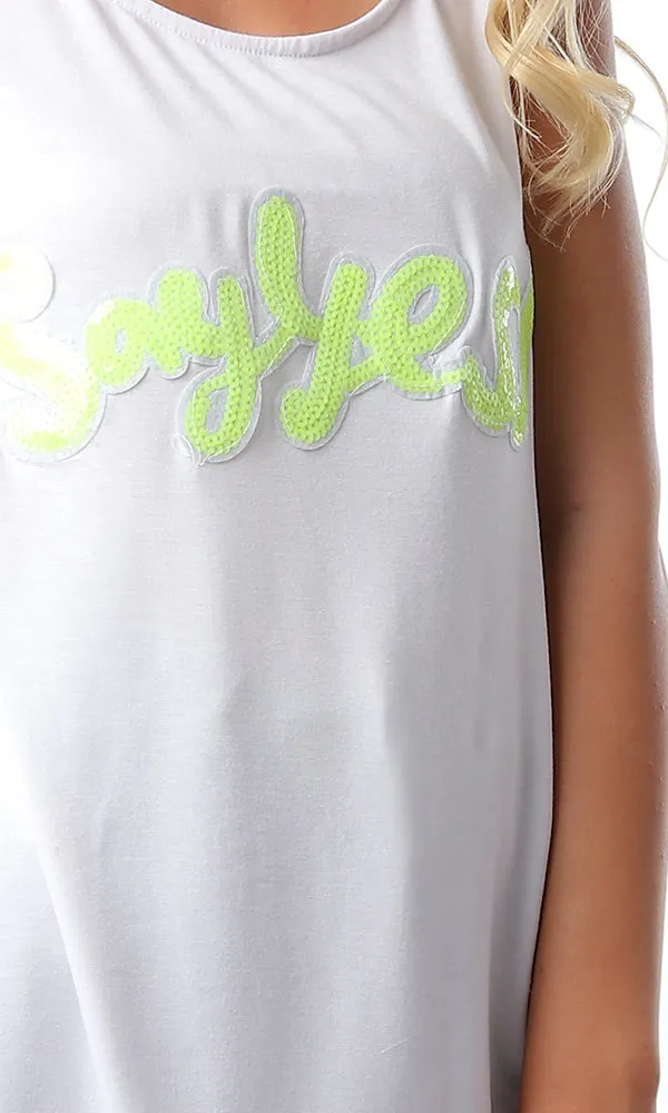 53723 Sequins Say Yes Hi-Low White Tank Top