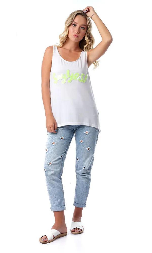 53723 Sequins Say Yes Hi-Low White Tank Top