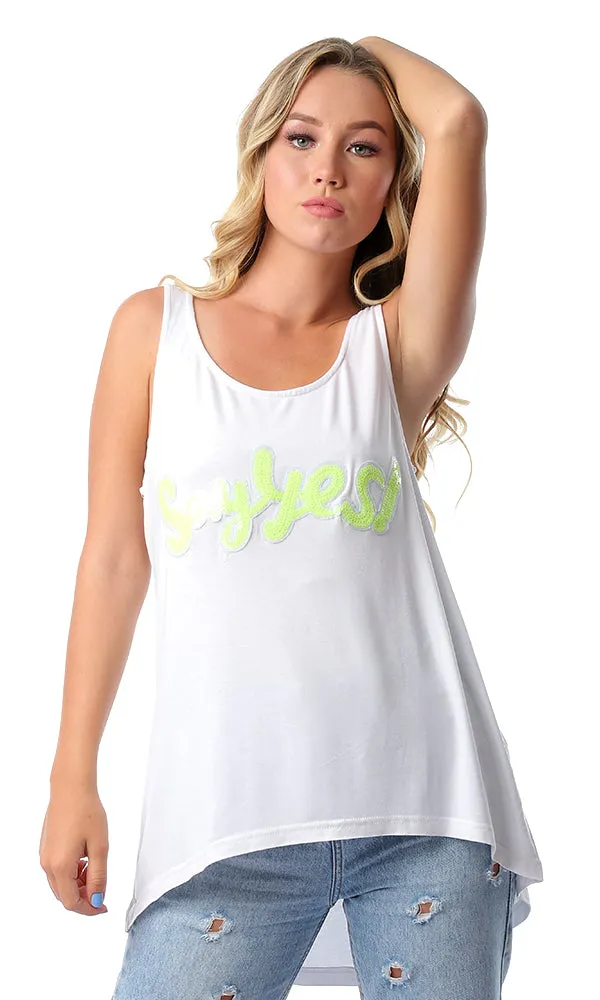 53723 Sequins Say Yes Hi-Low White Tank Top