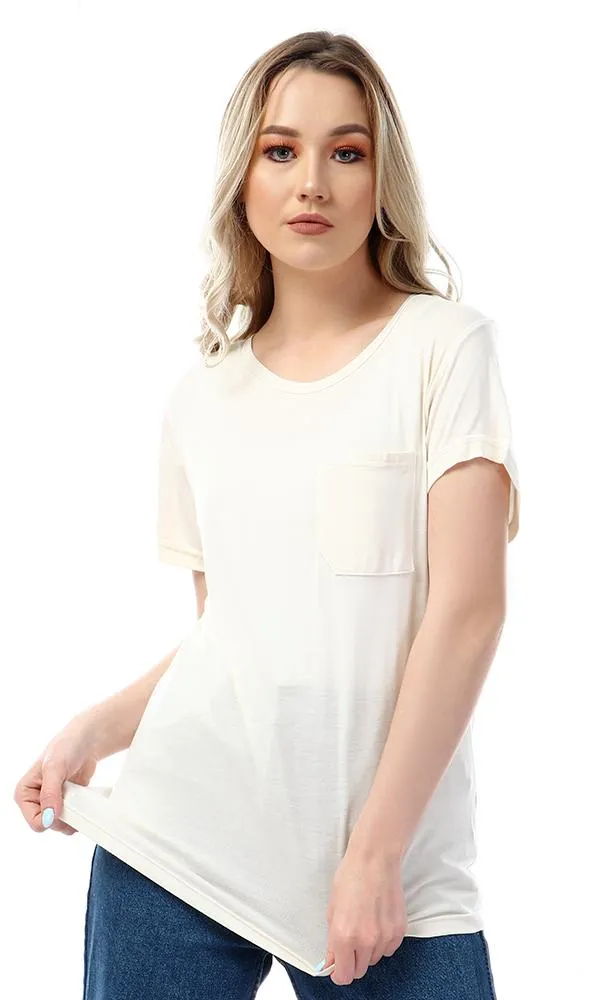 57204 Simple Soft Side Pocket Off White T-Shirt