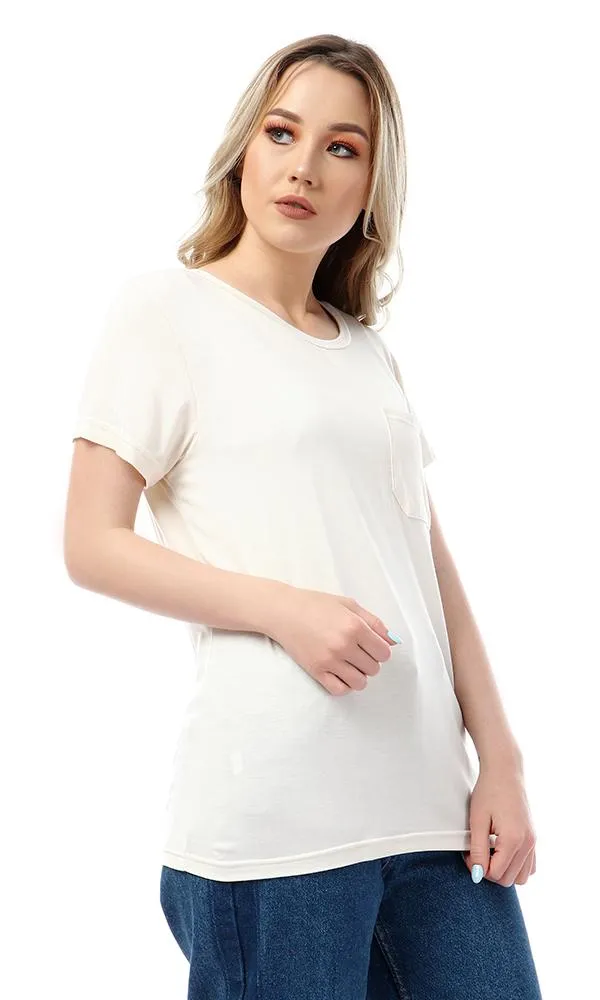 57204 Simple Soft Side Pocket Off White T-Shirt