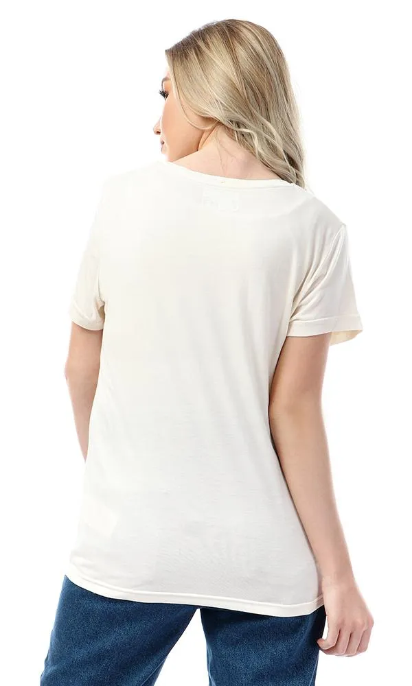 57204 Simple Soft Side Pocket Off White T-Shirt