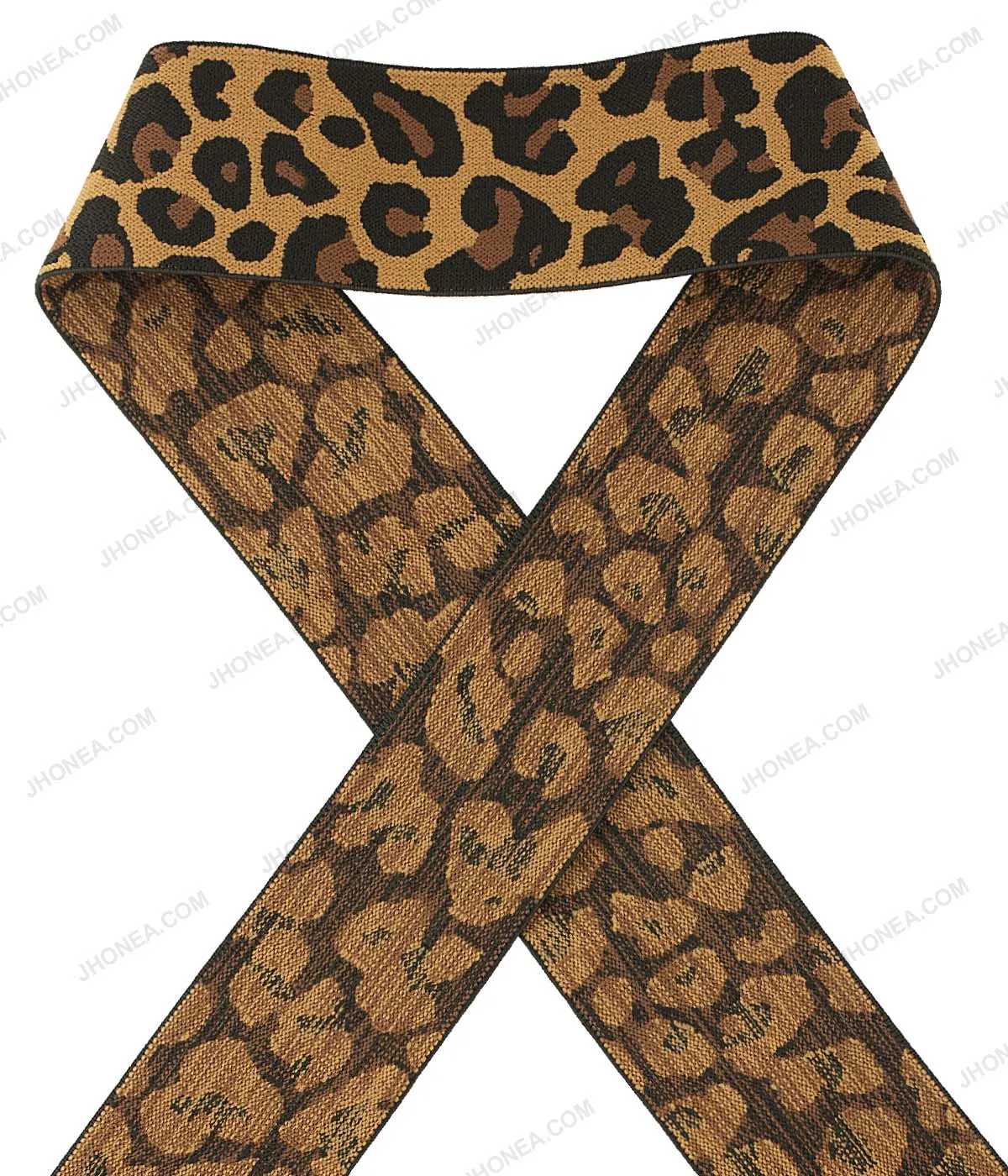 5cm (2inch) Black with Brown Leopard Print Soft Woven Elastic