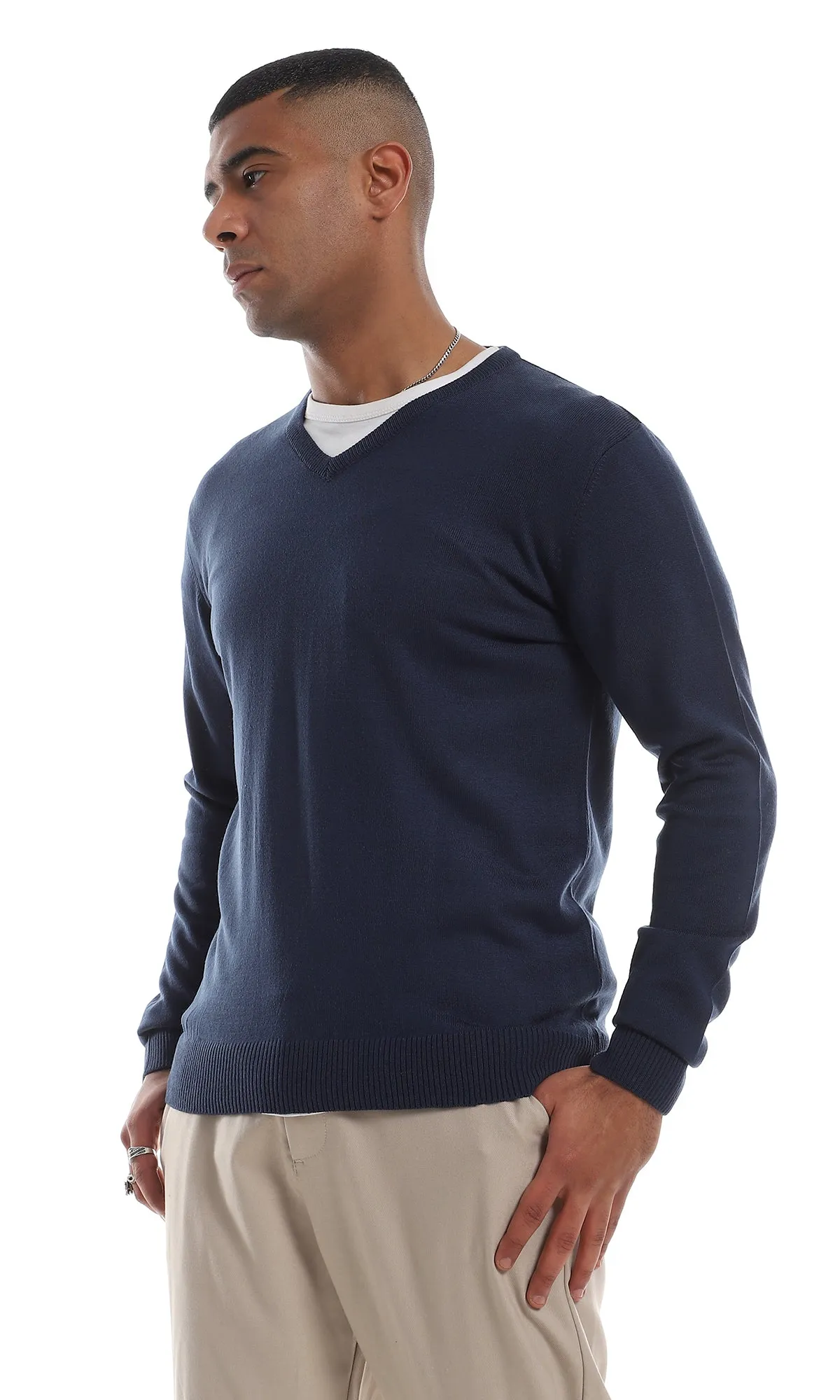 94416 Basic V-Neck Slip On Navy Blue Slip On Pullover