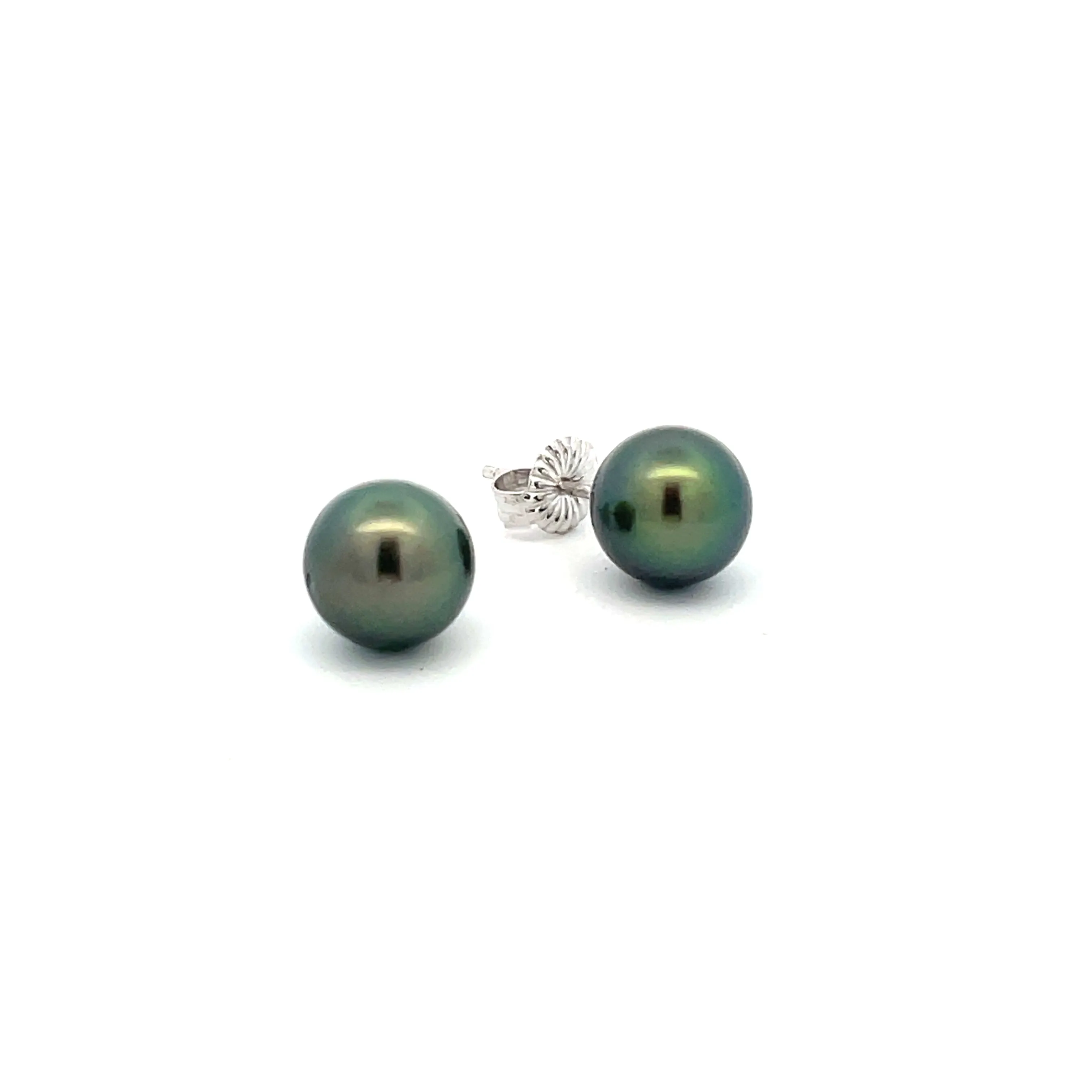 9K White Gold Tahitian Cultured 8-9 mm Pearl Stud Earrings