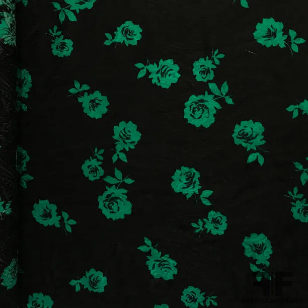 Abraham Vintage Floral Printed Paisley Silk Jacquard - Black/Green