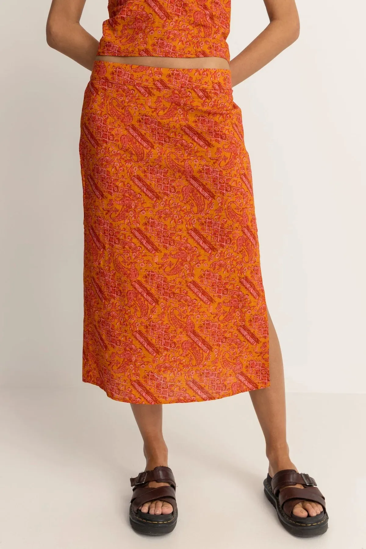 Adia Paisley Low Rise Midi Skirt