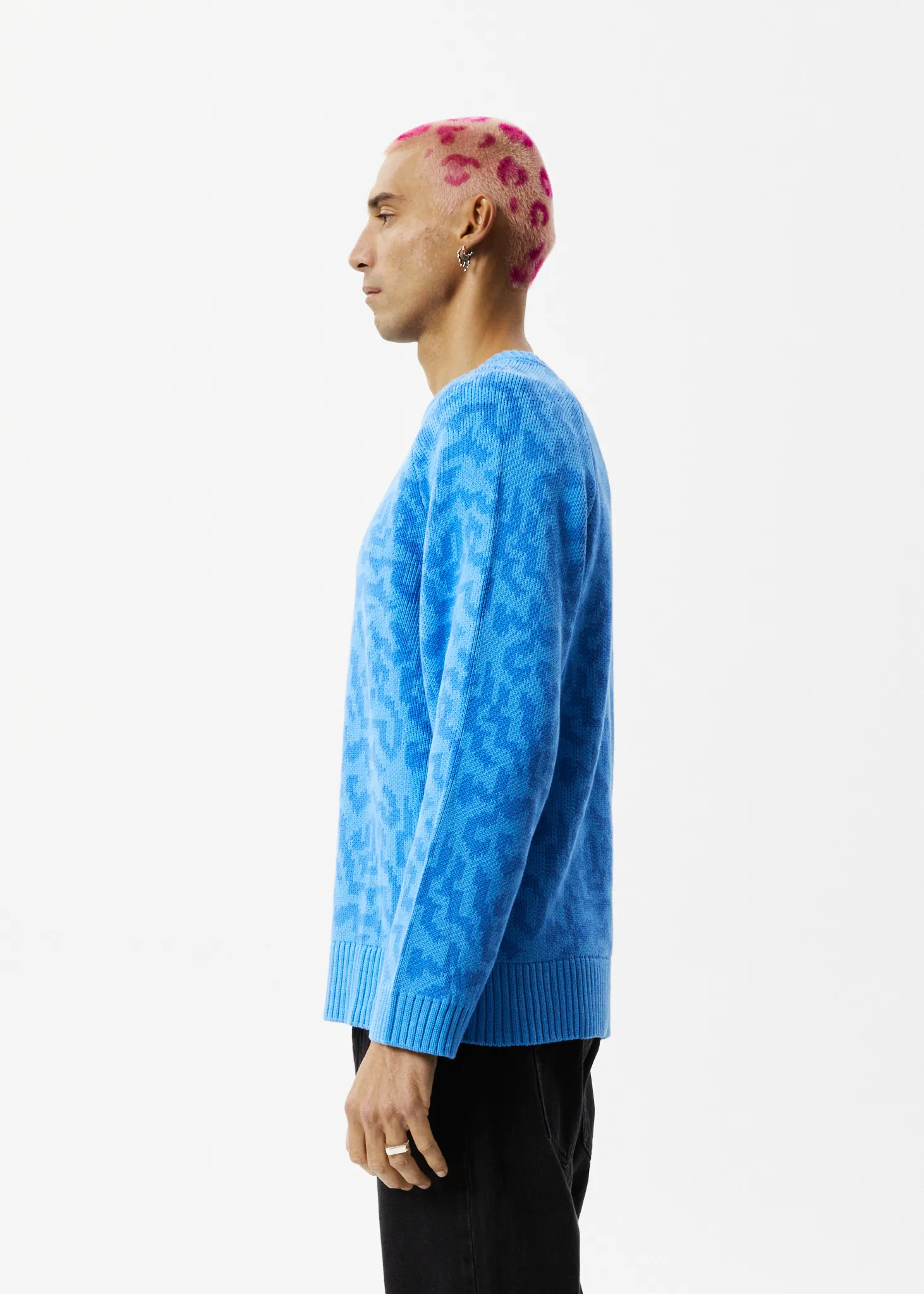 AFENDS Mens Icebergs - Knitted Crew Neck Jumper - Arctic