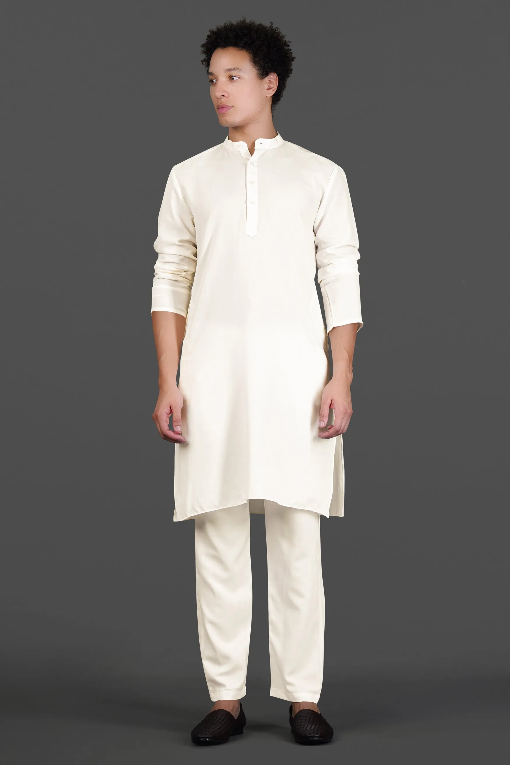 Albescent Cream Subtle Sheen Viscose Kurta Set