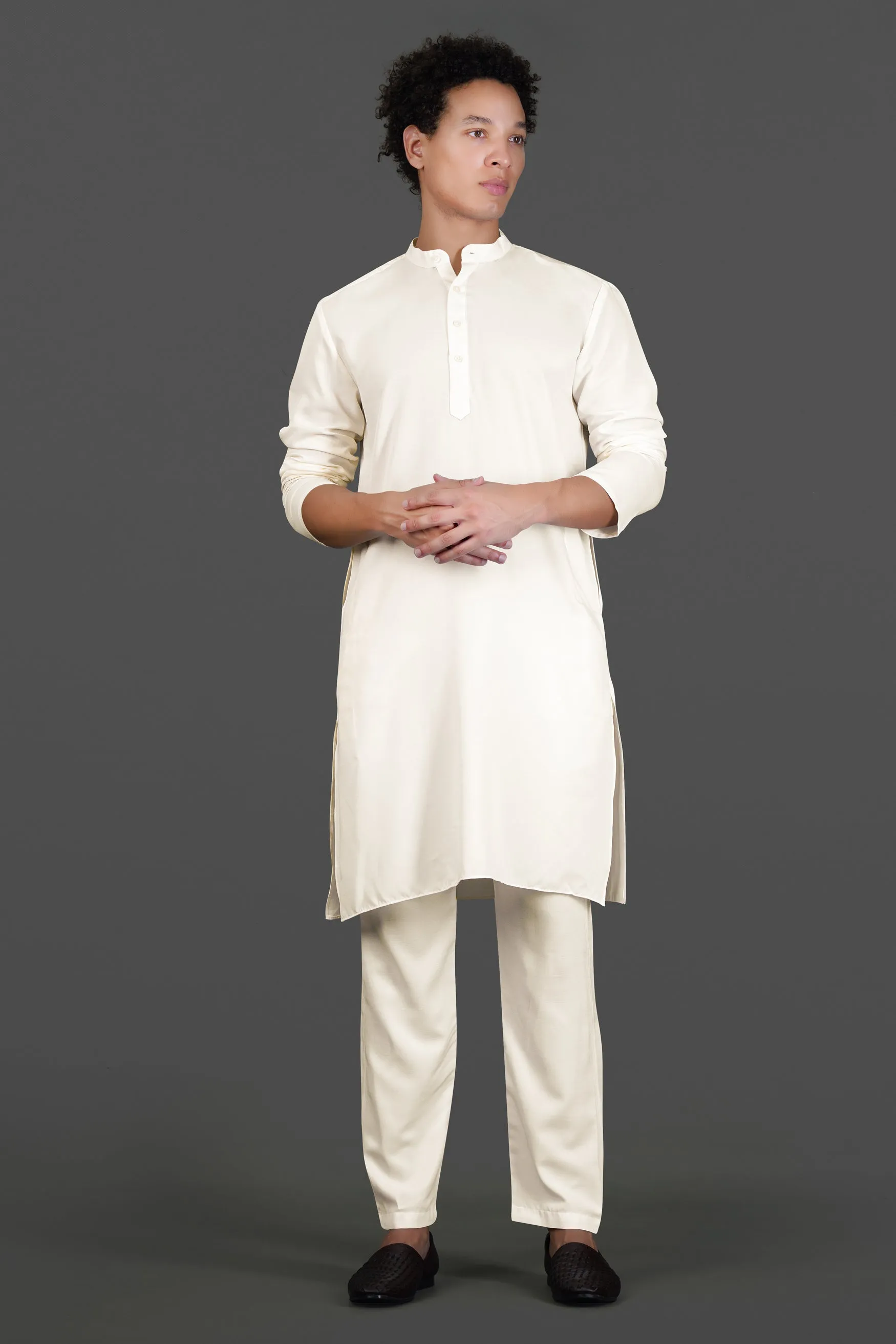 Albescent Cream Subtle Sheen Viscose Kurta Set