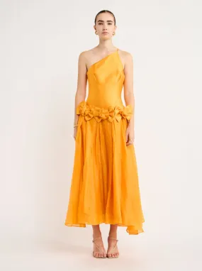 Alemais Macie One Shoulder Rosette Dress in Saffron