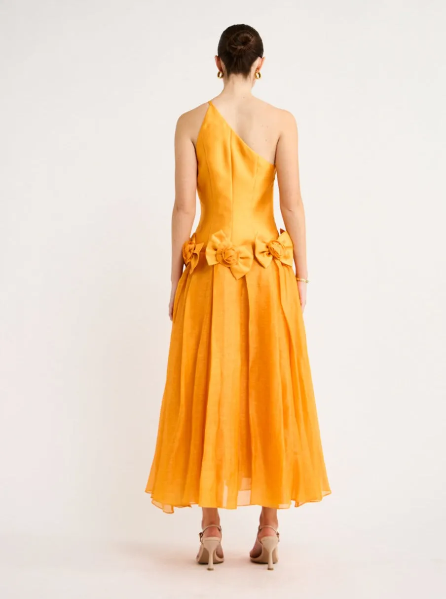 Alemais Macie One Shoulder Rosette Dress in Saffron