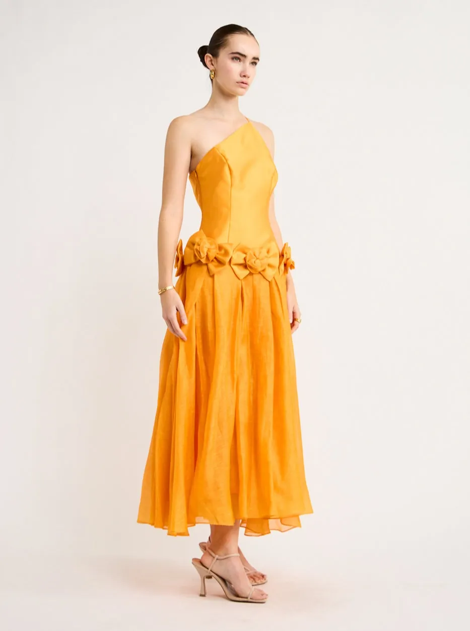 Alemais Macie One Shoulder Rosette Dress in Saffron