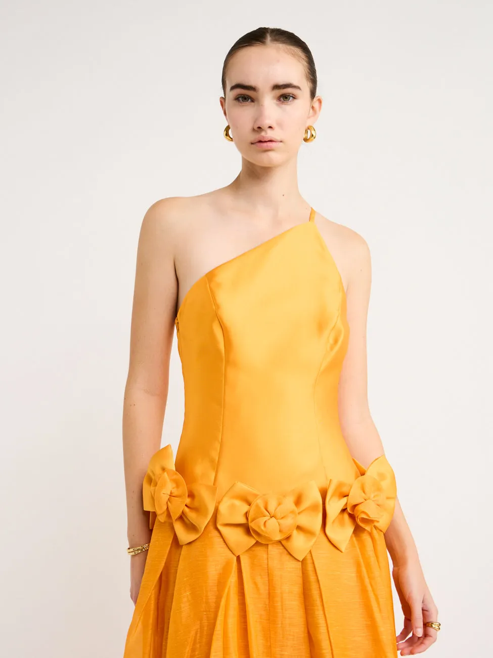 Alemais Macie One Shoulder Rosette Dress in Saffron