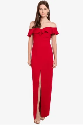 Annalise Maxi Off Shoulder Maxi Evening Dress in Red