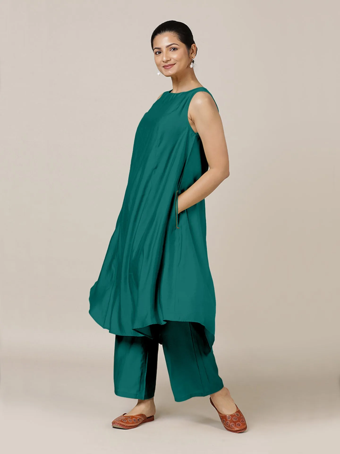 Anoki x Rozaana | A Line Kurta in Peacock Green with Thread Work | Coords or Only Kurta