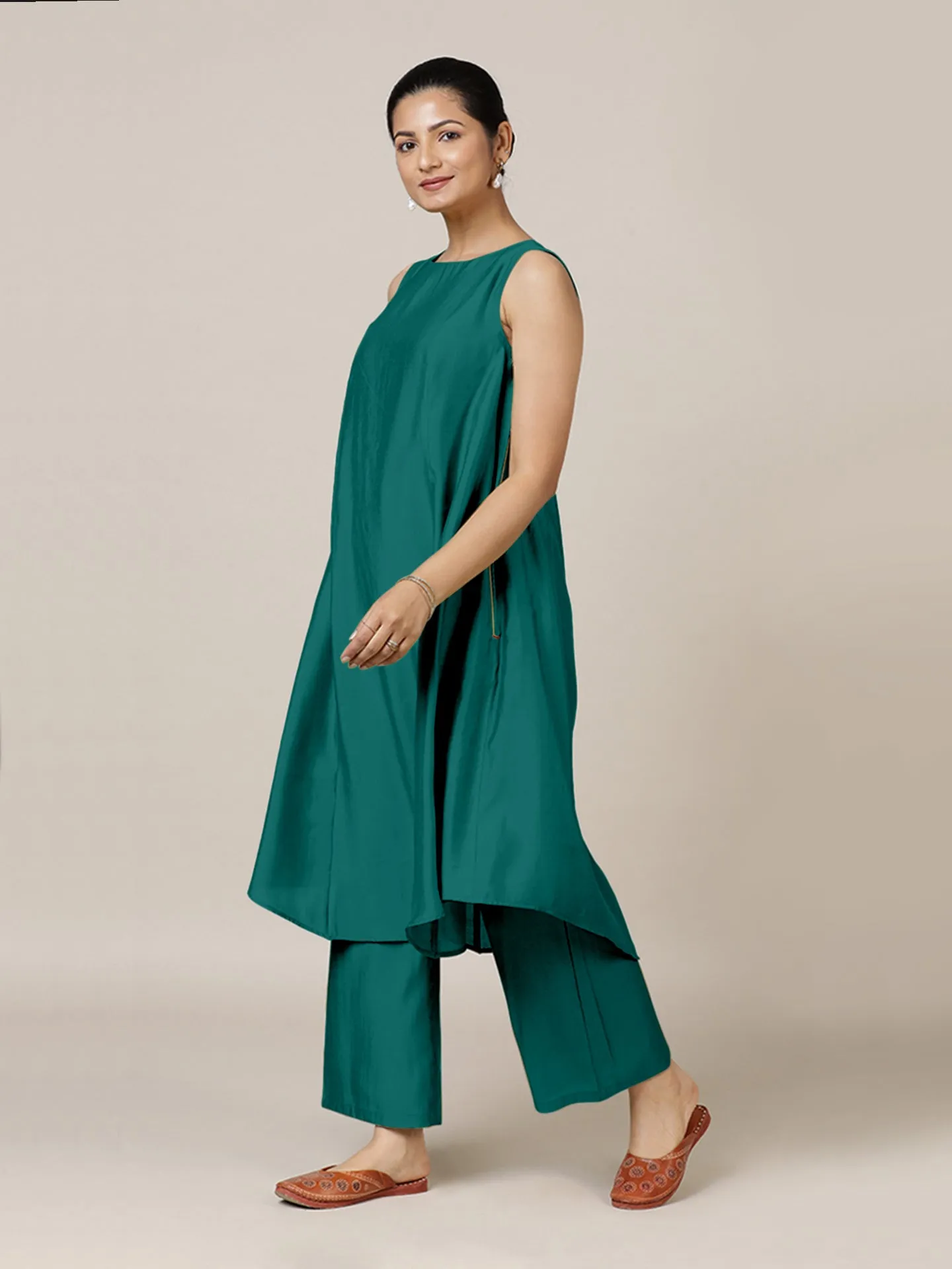 Anoki x Rozaana | A Line Kurta in Peacock Green with Thread Work | Coords or Only Kurta