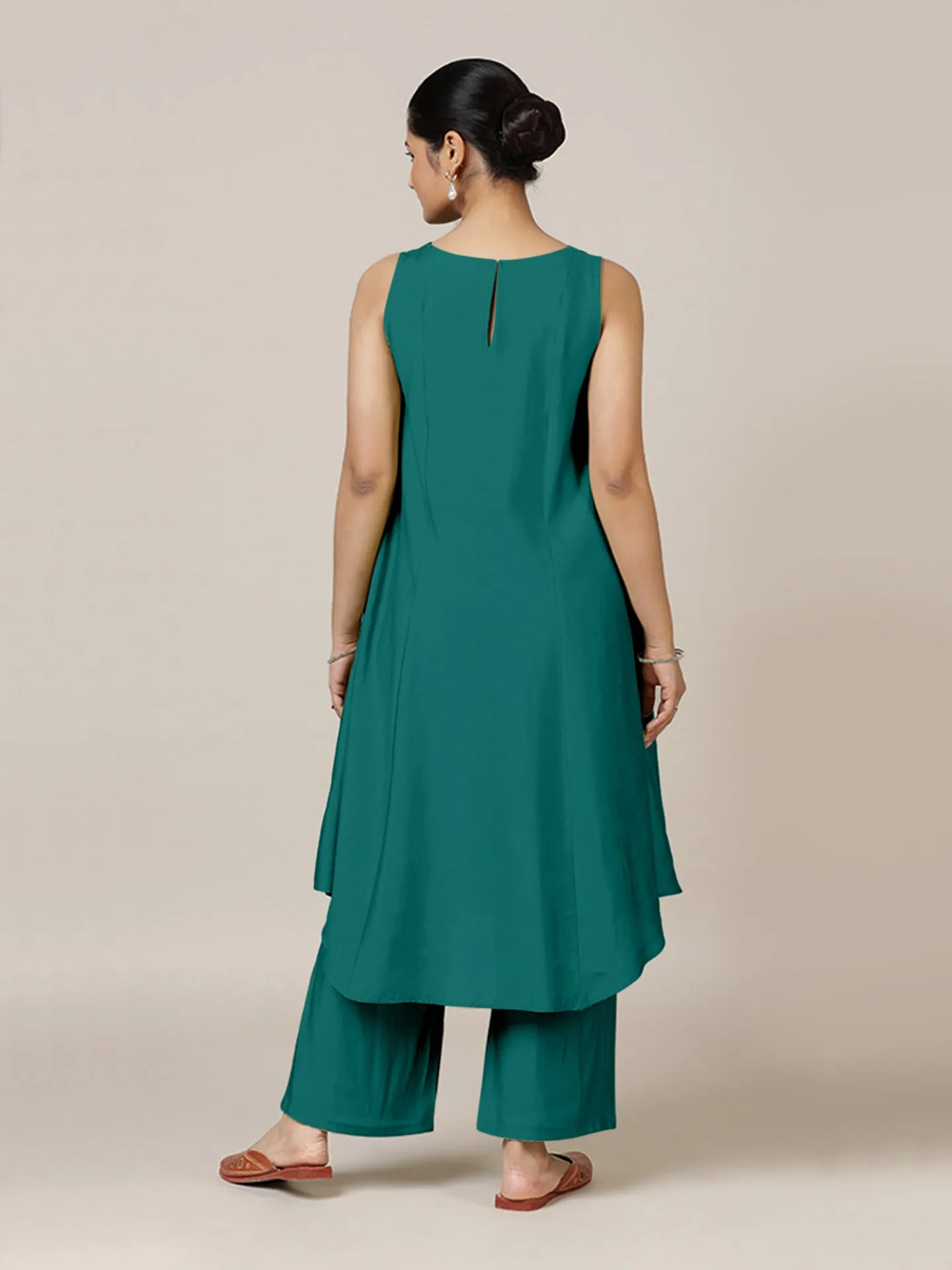 Anoki x Rozaana | A Line Kurta in Peacock Green with Thread Work | Coords or Only Kurta