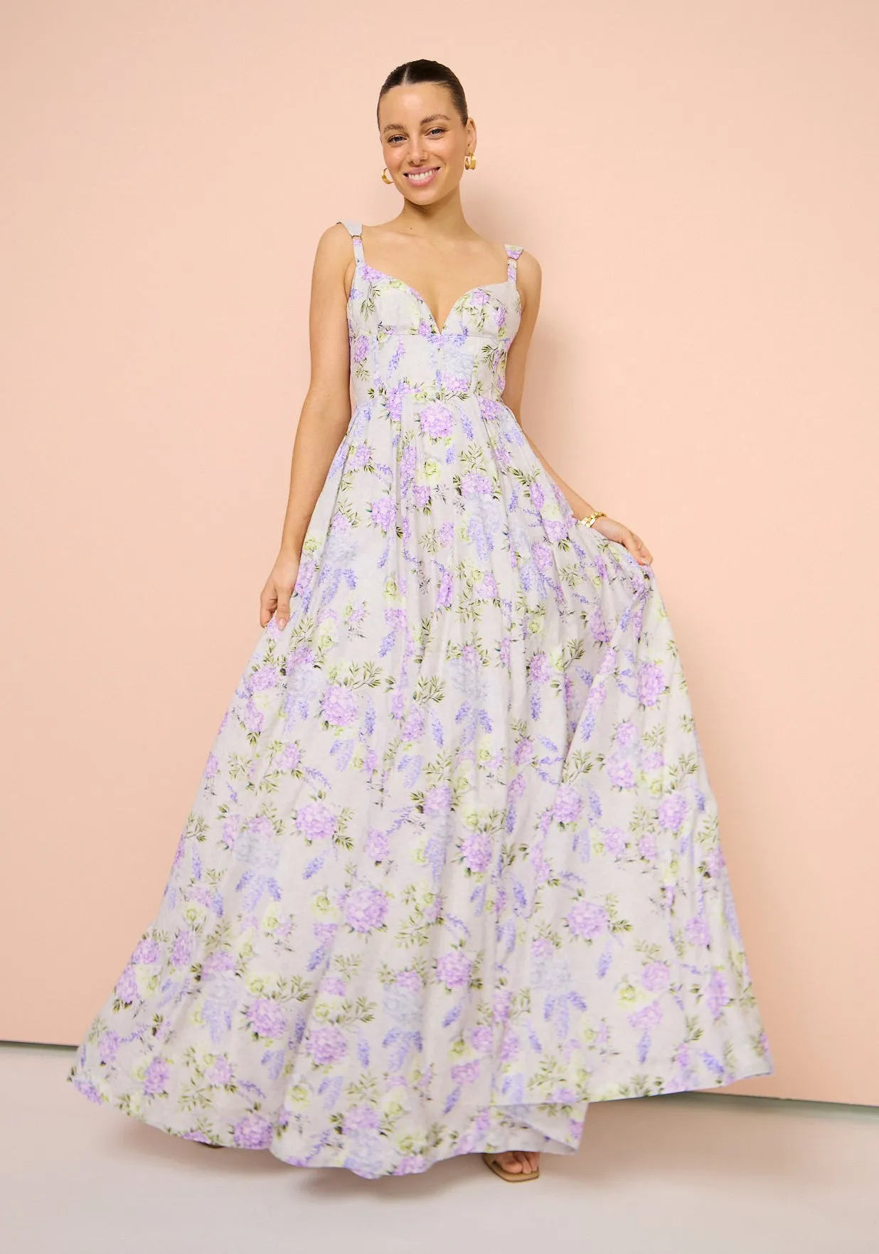 Aqua Blu Sarah Dress in Wisteria Print