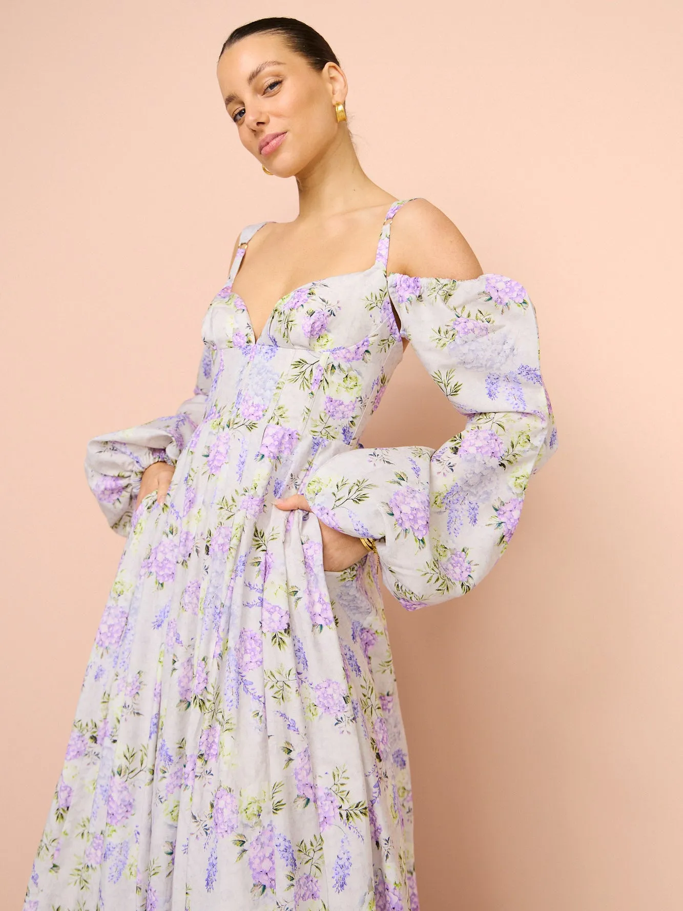 Aqua Blu Sarah Dress in Wisteria Print