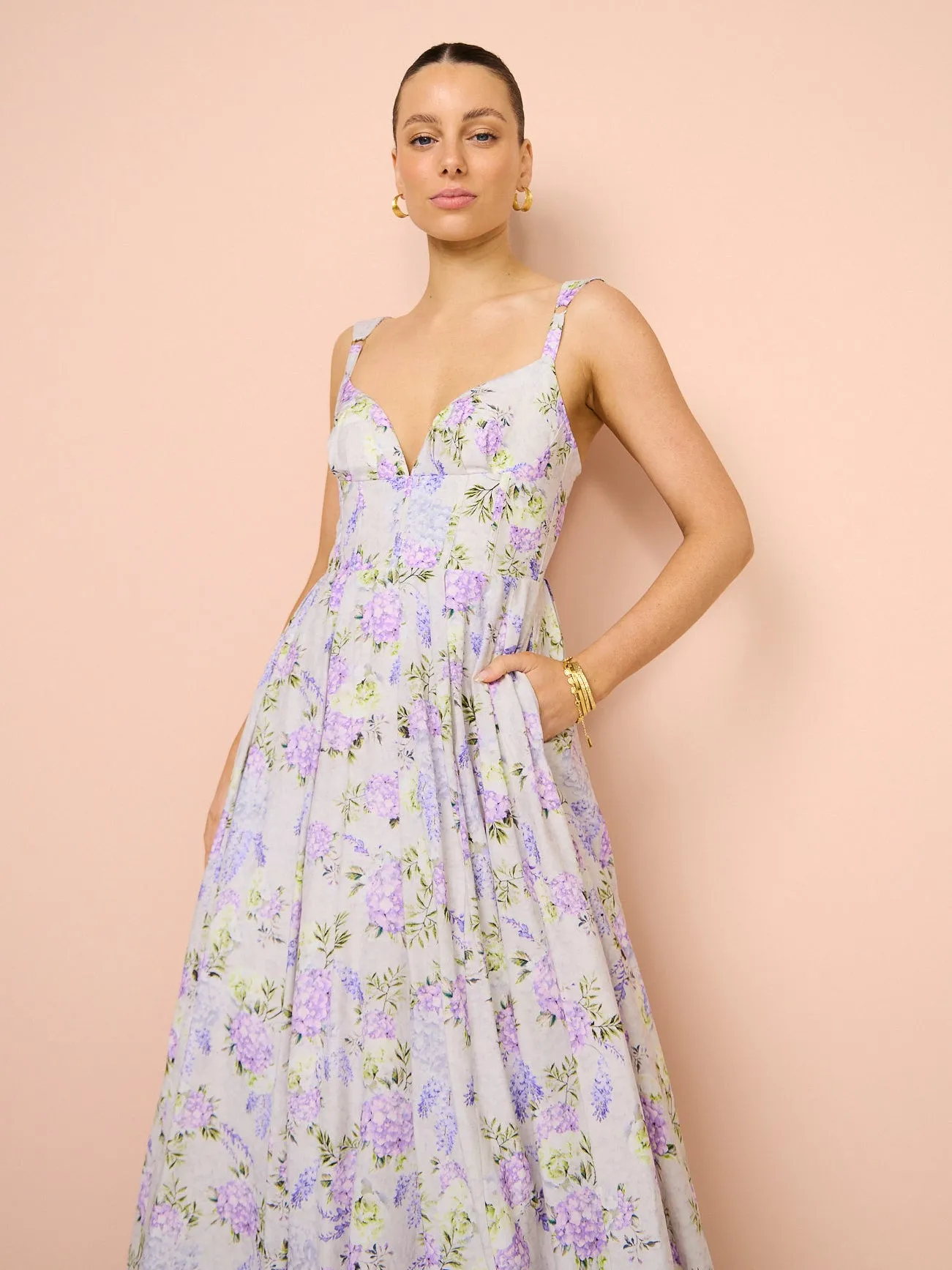 Aqua Blu Sarah Dress in Wisteria Print