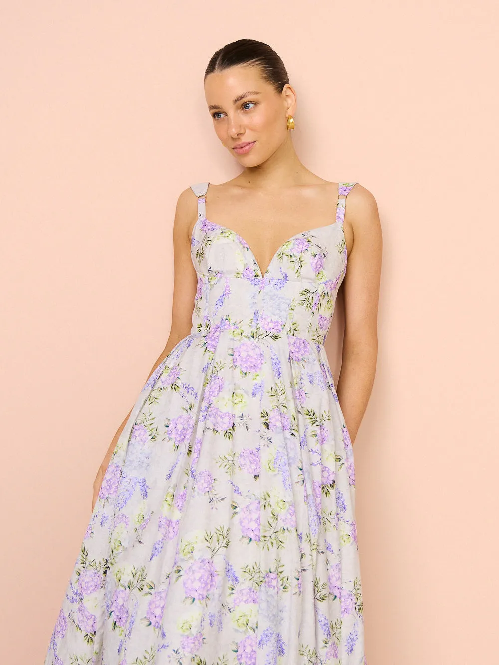 Aqua Blu Sarah Dress in Wisteria Print