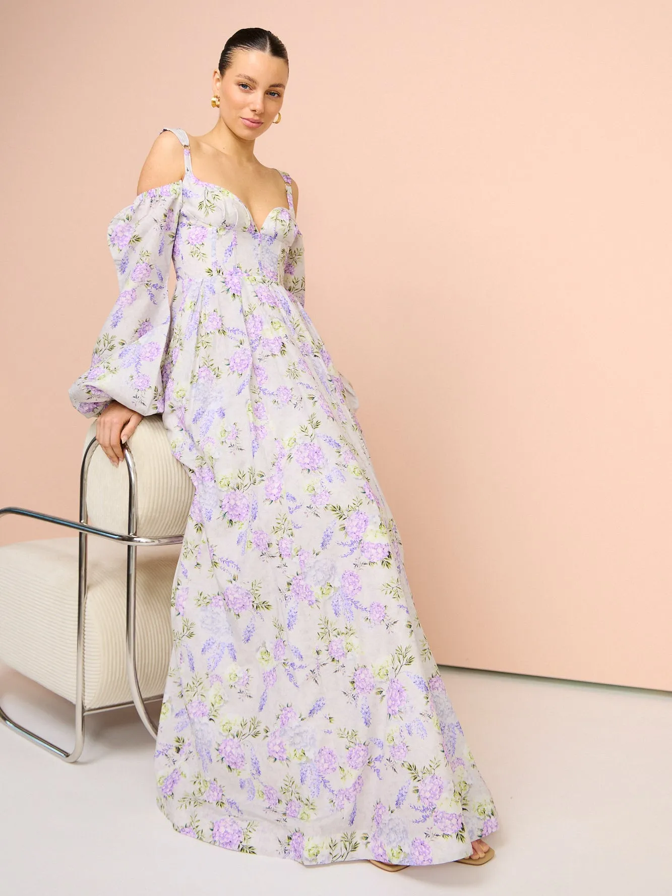 Aqua Blu Sarah Dress in Wisteria Print