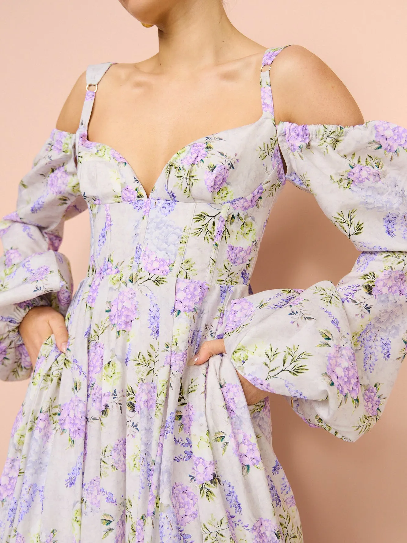 Aqua Blu Sarah Dress in Wisteria Print