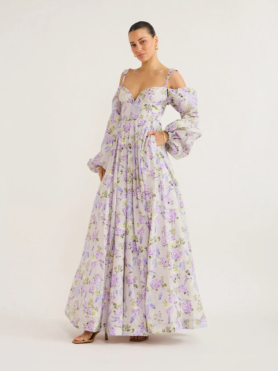 Aqua Blu Sarah Dress in Wisteria Print