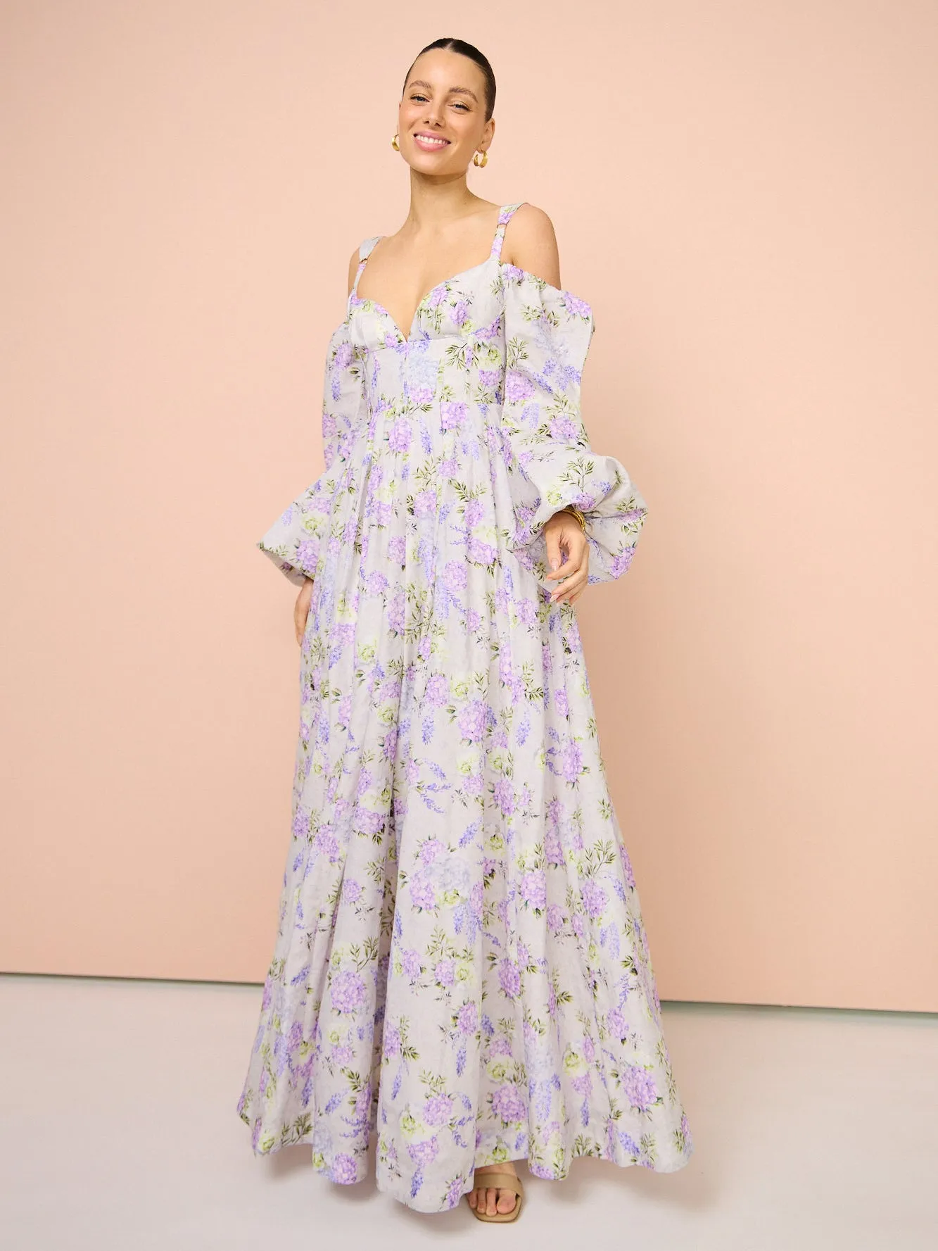 Aqua Blu Sarah Dress in Wisteria Print