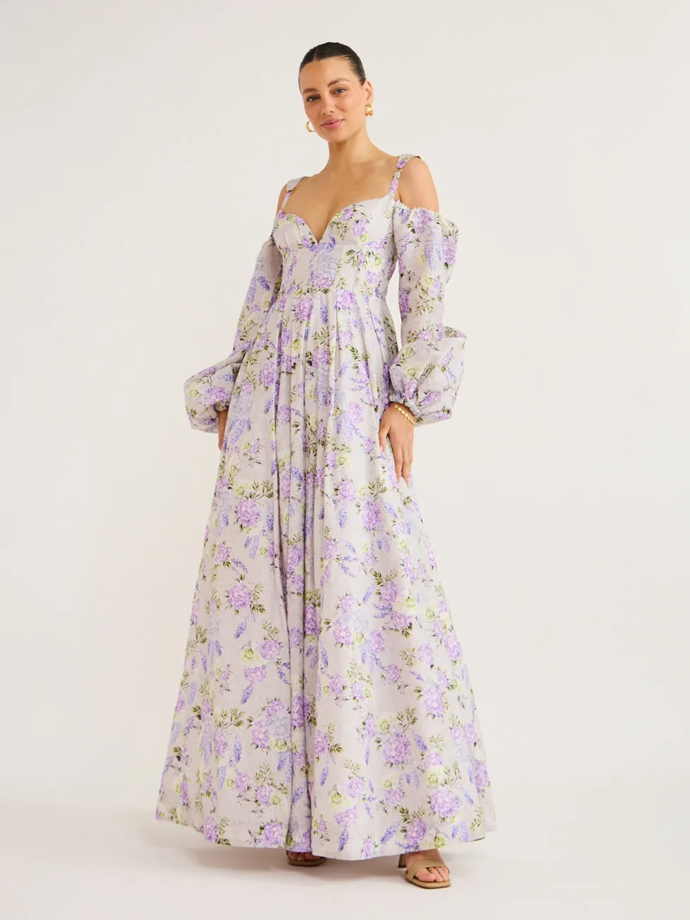 Aqua Blu Sarah Dress in Wisteria Print